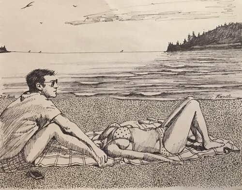 Two Sunbathers At The Seashore Raymond Chow