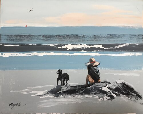 Woman and Dog By The Sea di Raymond Chow, Pittura in vendita su Singulart