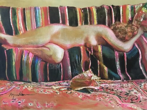 Singular Nude On Sofa von Raymond Chow, Malerei kaufen auf Singulart