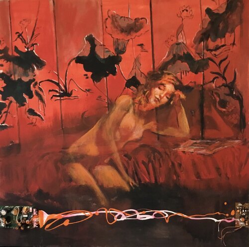 Computer Board And Sitting Nude von Raymond Chow, Malerei kaufen auf Singulart