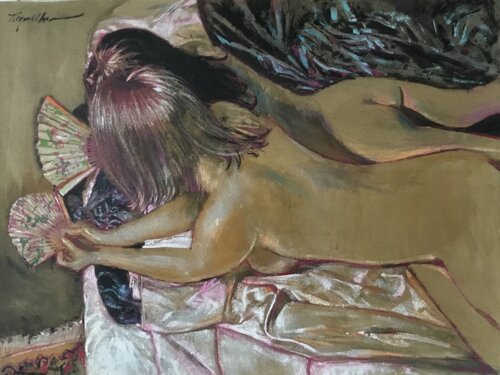 Resting Nudes With Fans Two de Raymond Chow, Pintura a la venta en Singulart