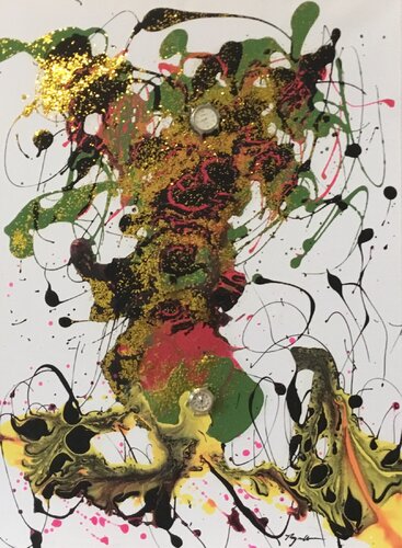 Two Watches On Gold And Green di Raymond Chow, Pittura in vendita su Singulart