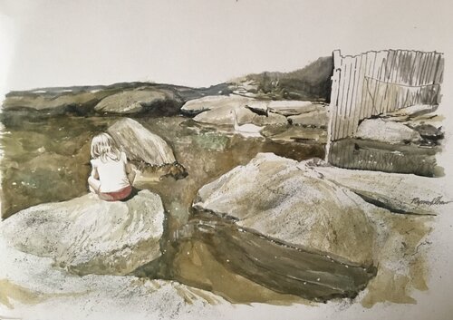 Girl On Rock di Raymond Chow, Opera su carta in vendita su Singulart