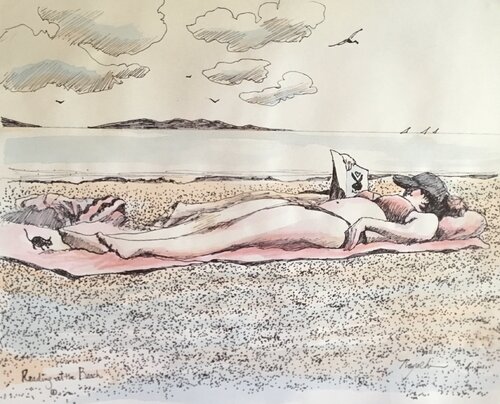 Reading At The Beach von Raymond Chow, Zeichnungen kaufen auf Singulart