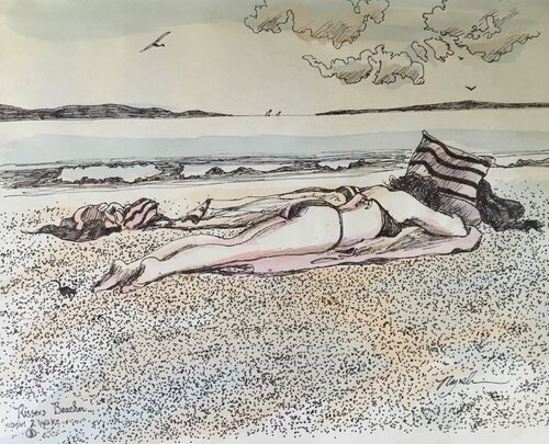 Relaxing At Risser’s Beach von Raymond Chow, Zeichnungen kaufen auf Singulart