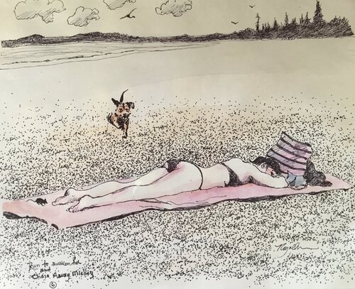 Dog Runs To Sunbather Raymond Chow