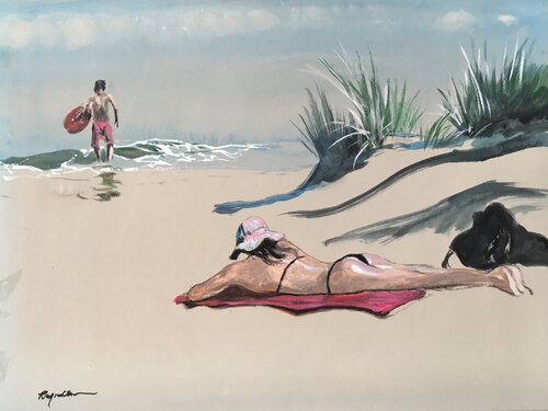 Bikini And Boy by Raymond Chow, 油畫 for Sale on Singulart