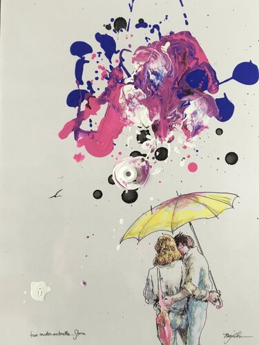 Two Under Umbrella by Raymond Chow, Painting for Sale on Singulart