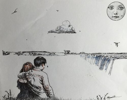 Two At Niagara Falls par Raymond Chow, Dessin en vente sur Singulart