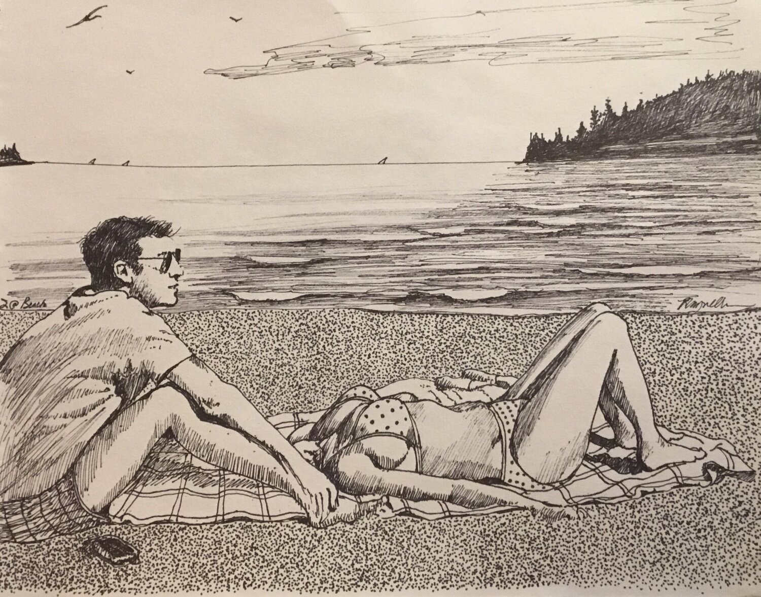 Two Sunbathers At The Seashore Raymond Chow