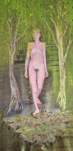 Ema R. geht Waldbaden van Fritz Vogel, Schilderij te koop op Singulart