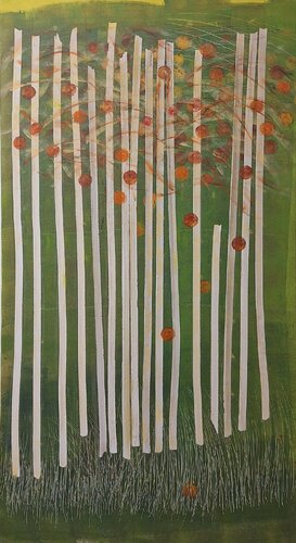 Linienbäume in Linienwiese di Fritz Vogel, Pittura in vendita su Singulart