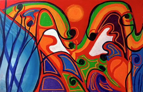 Psycho Elk goes back into the Forest di Denis Taylor, Pittura in vendita su Singulart