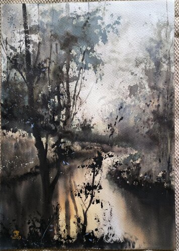 The Dance of Light and Shadow in Nature di Tomas Bajorunas, Pittura in vendita su Singulart