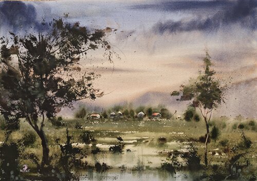 Calm evening in the mountains von Tomas Bajorunas, Malerei kaufen auf Singulart