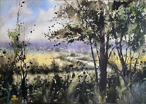 Village in the sun van Tomas Bajorunas, Schilderij te koop op Singulart