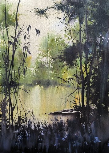 Forest reflection di Tomas Bajorunas, Pittura in vendita su Singulart