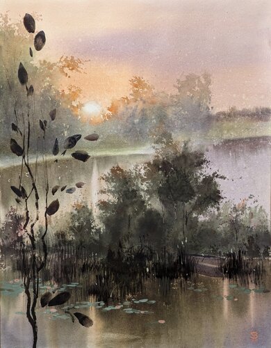 Evening near the lake von Tomas Bajorunas, Malerei kaufen auf Singulart