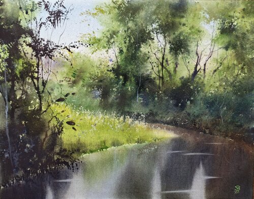 Quiet river band by Tomas Bajorunas, Painting for Sale on Singulart