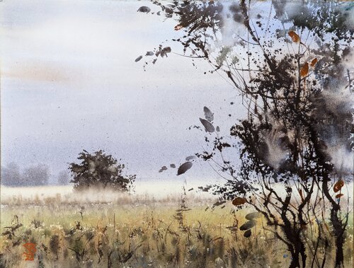 Misty meadow par Tomas Bajorunas, Peinture en vente sur Singulart