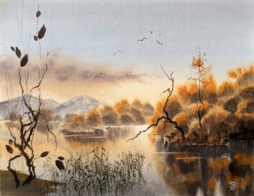 Autumn reflections by Tomas Bajorunas, Painting for Sale on Singulart
