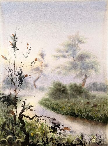 Foggy river by Tomas Bajorunas, Painting for Sale on Singulart