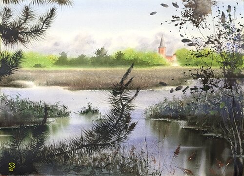 Church through natures window von Tomas Bajorunas, Malerei kaufen auf Singulart