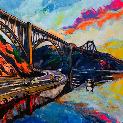bridge sunset van Frankie Duru, Schilderij te koop op Singulart