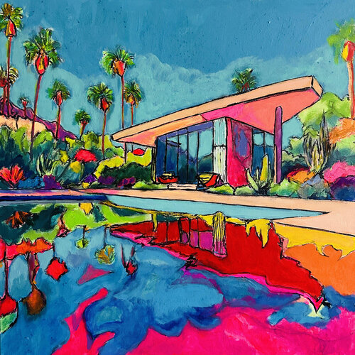 mid century oasis van Frankie Duru, Schilderij te koop op Singulart