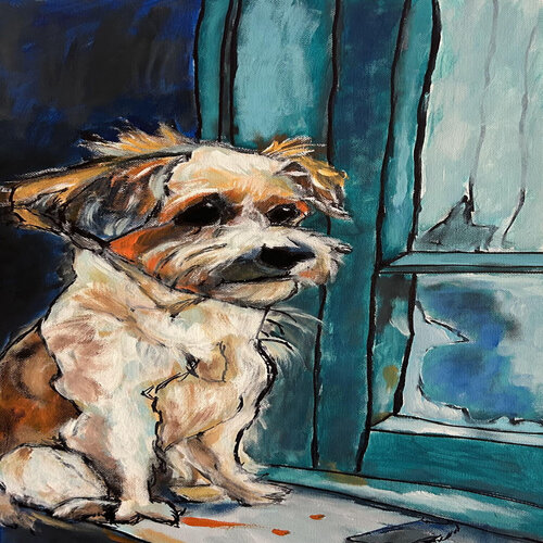 pup out the window van Frankie Duru, Schilderij te koop op Singulart