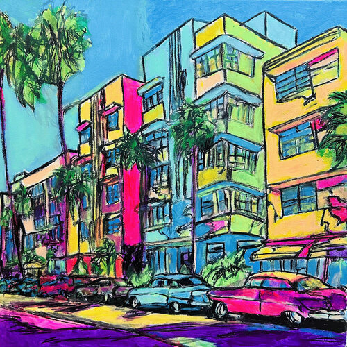 sun kissed miami van Frankie Duru, Schilderij te koop op Singulart