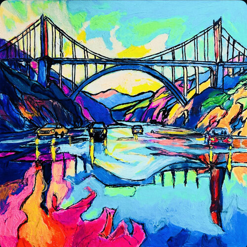 vibrant bridge in bixby van Frankie Duru, Schilderij te koop op Singulart