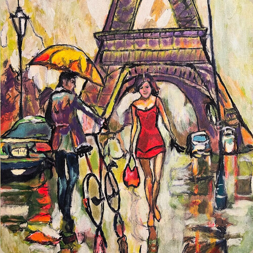 stroll by the eiffel van Frankie Duru, Schilderij te koop op Singulart