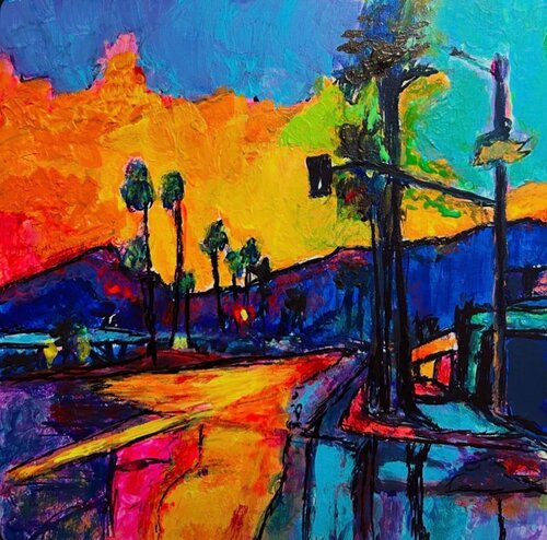 Desert Intersection at Dusk van Frankie Duru, Schilderij te koop op Singulart