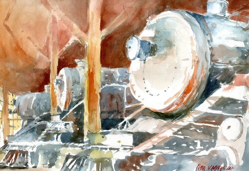 Butte MT Roundhouse di Ron Kasprisin, Pittura in vendita su Singulart
