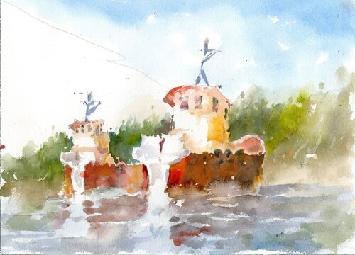 Twin Tugs Seattle von Ron Kasprisin, Malerei kaufen auf Singulart