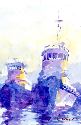 Tugs in Waiting van Ron Kasprisin, Schilderij te koop op Singulart