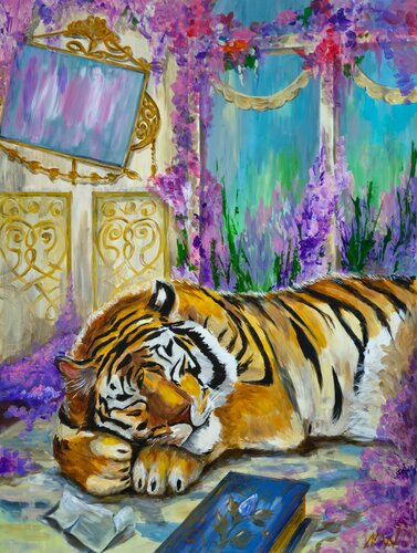 Mystical Sleeping Tiger de Natalia Wilkinson, Pintura a la venta en Singulart