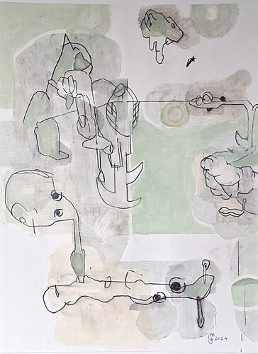 Figure au fond vert by yves minssart, 회화 for Sale on Singulart