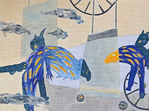 Personnage au poisson di yves minssart, Pittura in vendita su Singulart