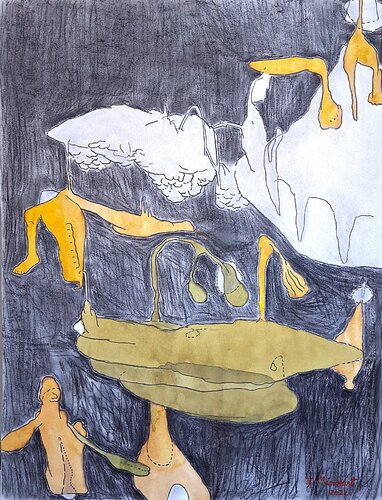 Figures vertes sur fond noir van yves minssart, Schilderij te koop op Singulart