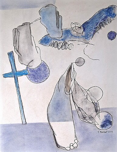 la croix bleue by yves minssart, Drawing for Sale on Singulart