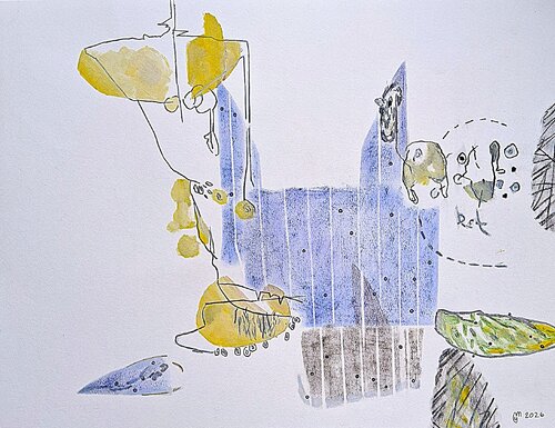 Les pointes bleues by yves minssart, Drawing for Sale on Singulart
