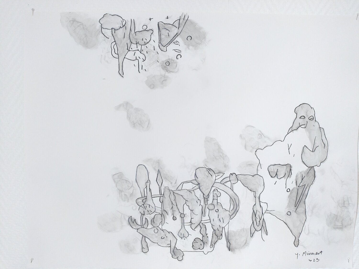 Scène au personnage 1 yves minssart Werk auf Papier zu verkaufen
