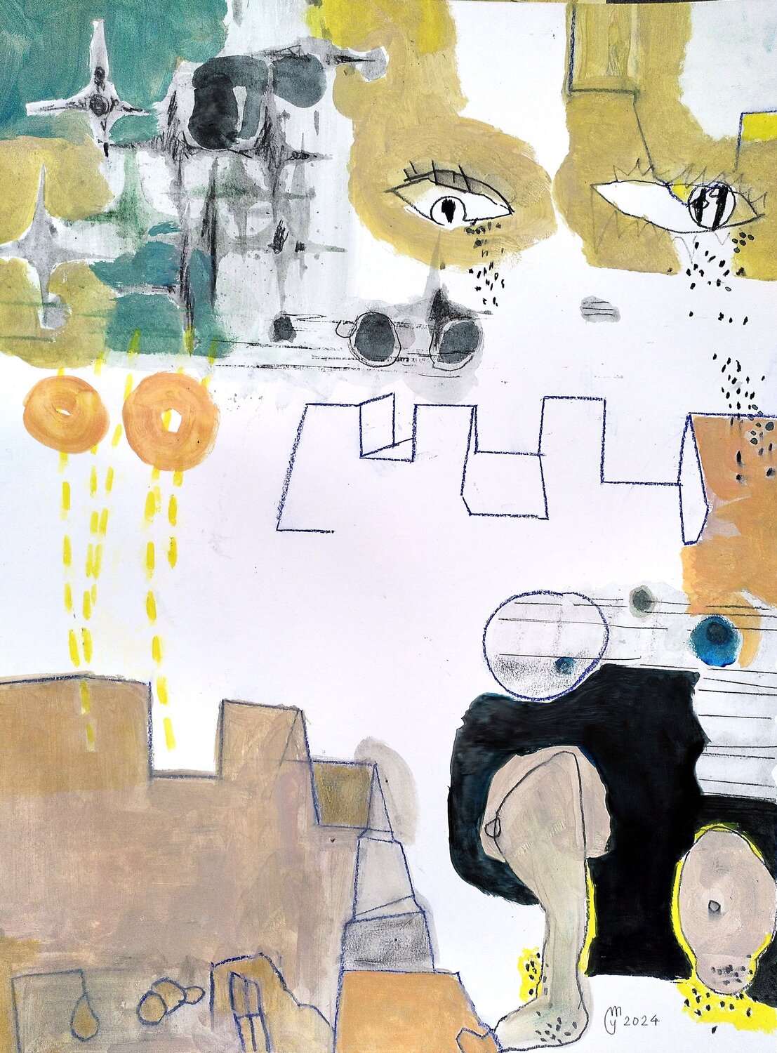 scène aux créneaux yves minssart Disegno in vendita