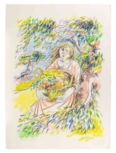 Woman with a Basket of Fruit di Giuliano Pulcini, Stampa in vendita su Singulart