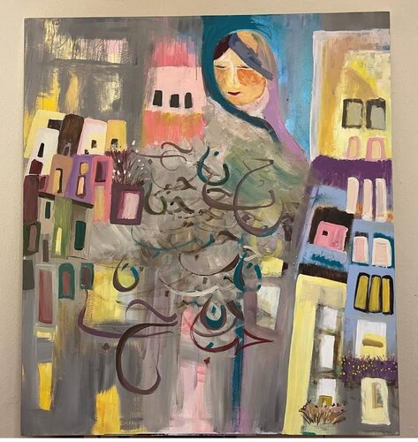 She Carries the City Within par Zeina Alami, Peinture en vente sur Singulart