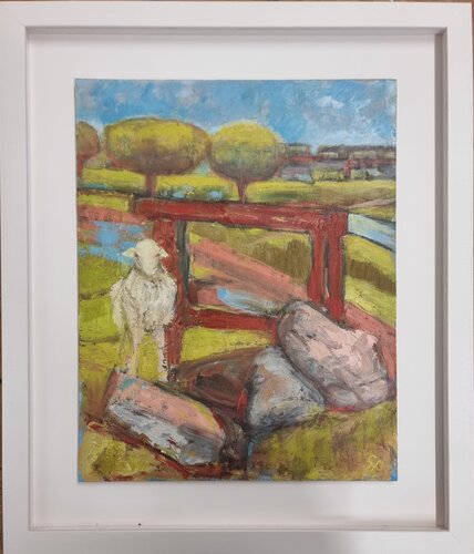 Sheep with Rusty Frame van Grace Pattinson, Schilderij te koop op Singulart