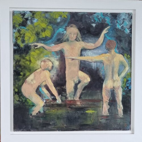 Three Bathe in the Tyweli by Grace Pattinson, Painting for Sale on Singulart