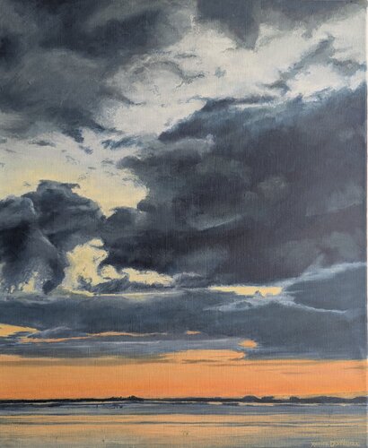 Eaux paisibles sous un ciel d'orage en bord de mer de Xavier Bertrand, Pintura a la venta en Singulart